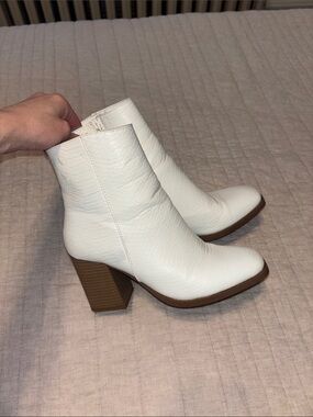 Altar'd State White Textured Block Heel Ankle Boots